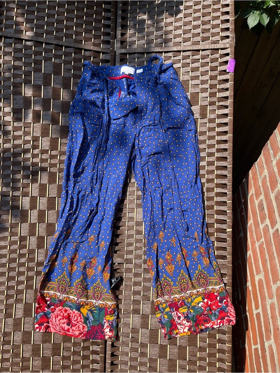 Anthropologie Pants - Anthropologie Navy Blue Wide-Leg Pants with Floral Border